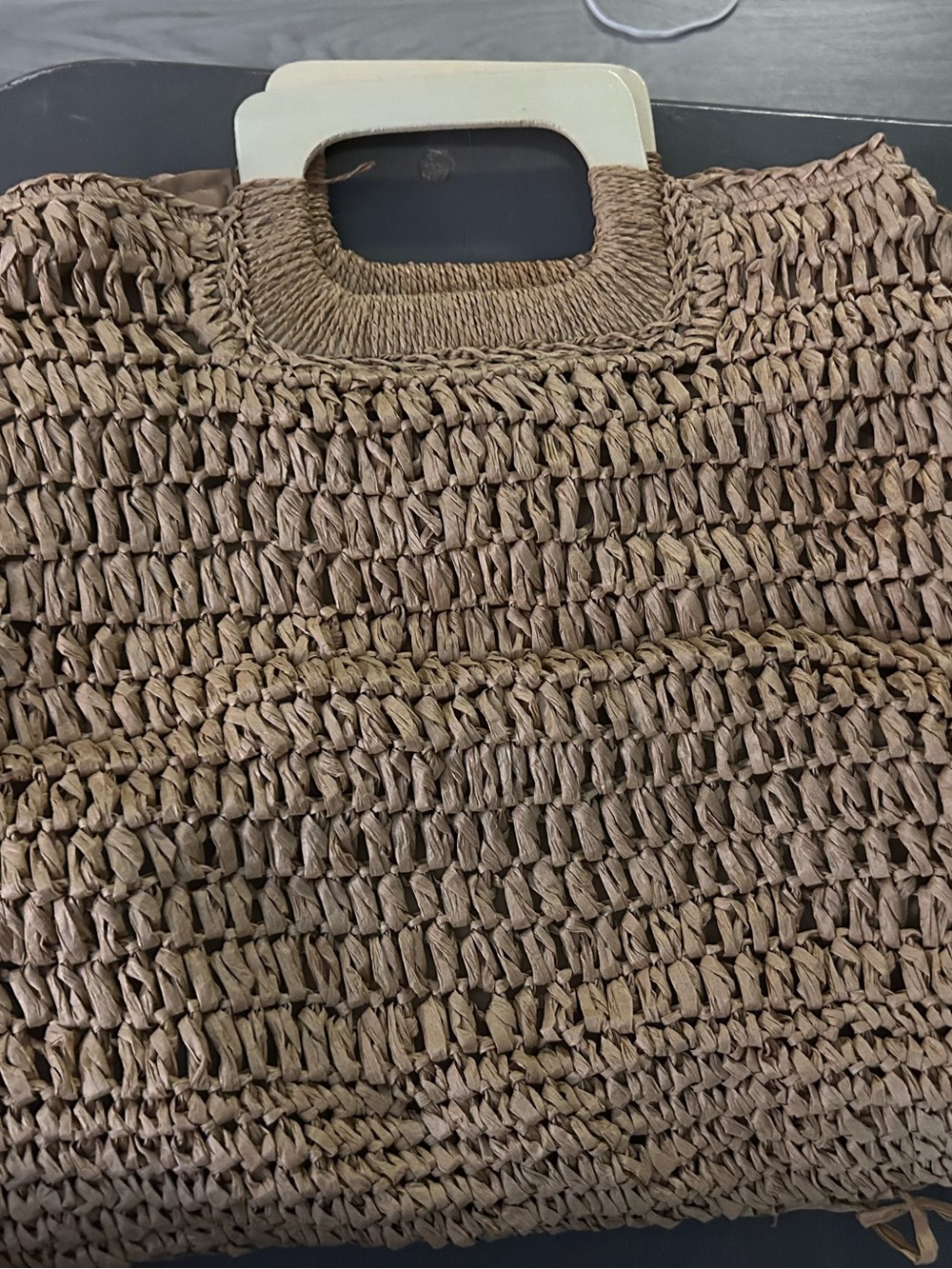 Woven Crochet Mini Tote Bag in Brown